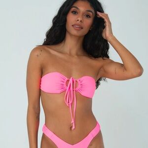 Neon Pink Bandeau Bikini Set